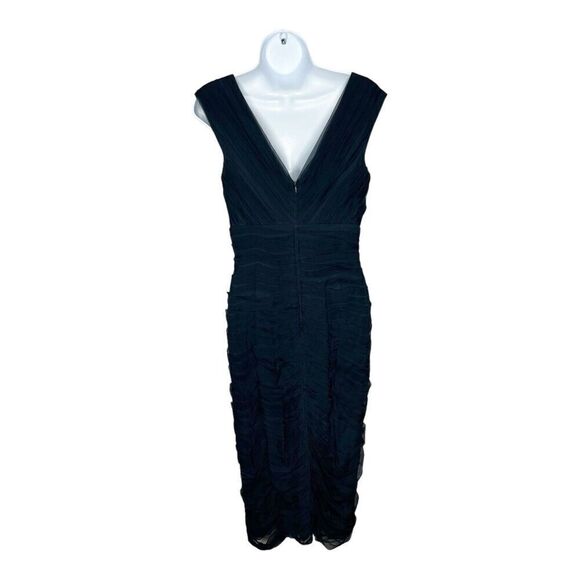Tadashi Collection Silk Dress Womens Size 6 Navy Blue V Neck Wedding Guest - Picture 2 of 15